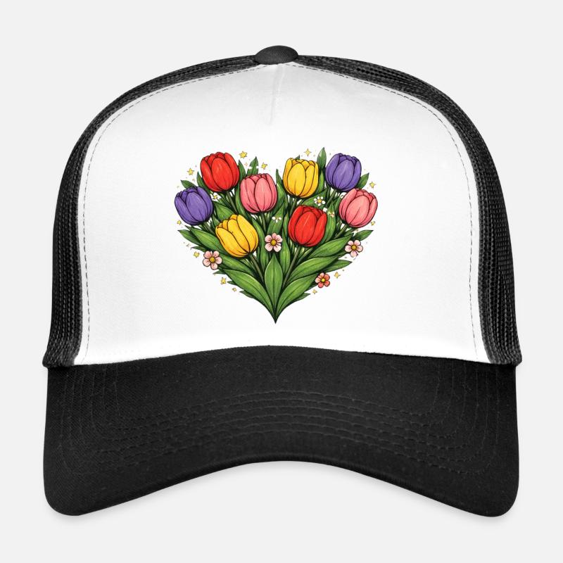 Rainbow Tulip Heart Bouquet Trucker Cap