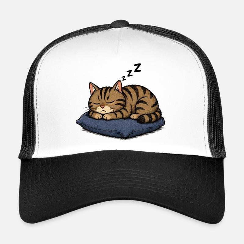Chat endormi sur l’oreiller Casquette trucker 