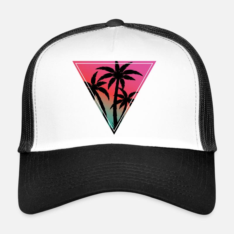 Imprimé du triangle du palmier au coucher de soleil - Casquette trucker  - blanc/noir