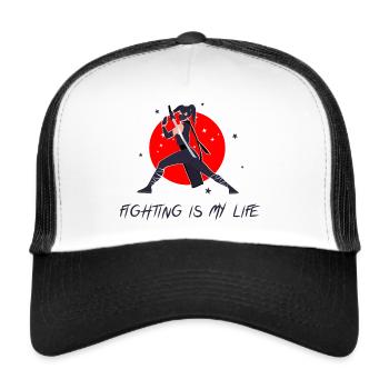 Combattant en pose de combat avec épée - Casquette trucker  - blanc/noir - Devant