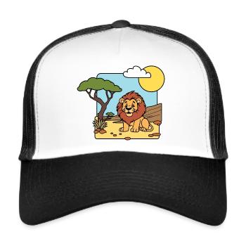 Lion amical dans la savane en Afrique - Casquette trucker  - blanc/noir - Devant