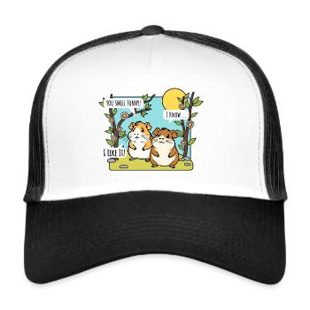 Deux copains hamsters - l’un qui sent drôle - Casquette trucker  - blanc/noir - Devant