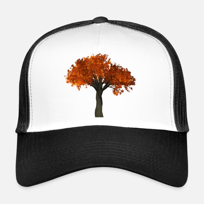 Baum mit orangen Blättern - Herbst - Trucker Cap - Weiß/Schwarz