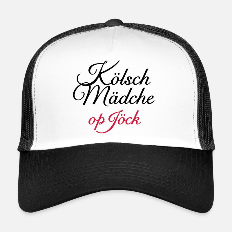 Kölsch Mädche op Jöck - Mädchen aus Köln unterwegs - Trucker Cap - Weiß/Schwarz