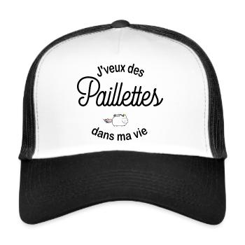 J'veux des paillettes - Casquette trucker  - blanc/noir - Devant