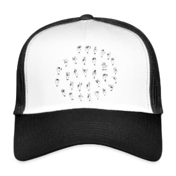 Fingeralphabet - in Gebärdensprache buchstabieren - Trucker Cap - Weiß/Schwarz - Vorne