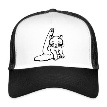 Cat dressing up / Grumpy cat cleanig - Trucker Cap - white/black - Front