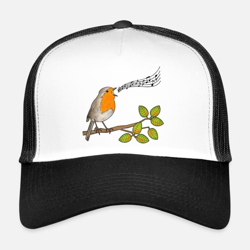 Robin chantant, notes de musique - Casquette trucker  - blanc/noir