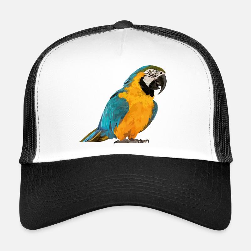 blauer und gelber Ara - Trucker Cap - Weiß/Schwarz