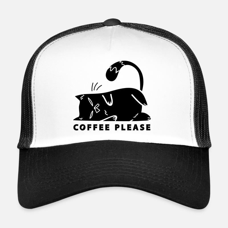 Kaffee Katze koffein Cat Coffee Katzenliebhaber - Trucker Cap - Weiß/Schwarz