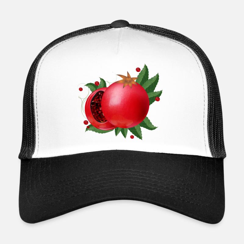 blutrote geöffnete Granatäpfel mit Blätter Trucker Cap
