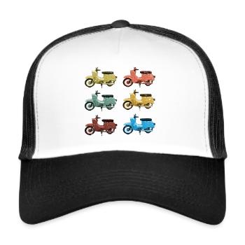 Simson Schwalbe Retro Vintage used look - Trucker Cap - Weiß/Schwarz - Vorne