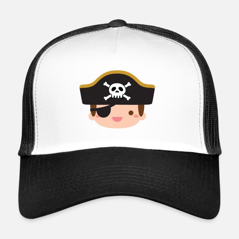 Cute Pirate Boy With Jolly Roger Captain Hat Trucker Cap
