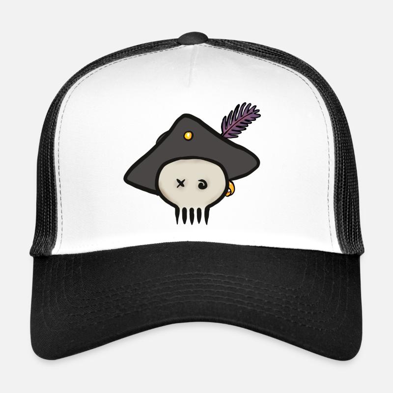 Crâne de pirate avec chapeau à plumes Casquette trucker 