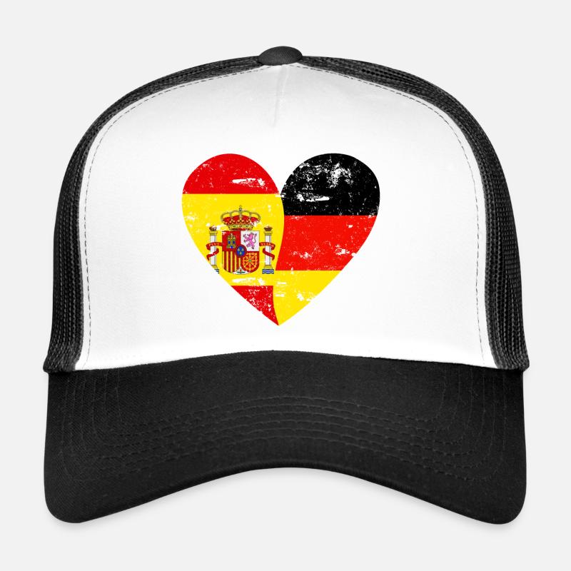 Flaggenherz Spanien Deutschland Flagge - Trucker Cap - Weiß/Schwarz