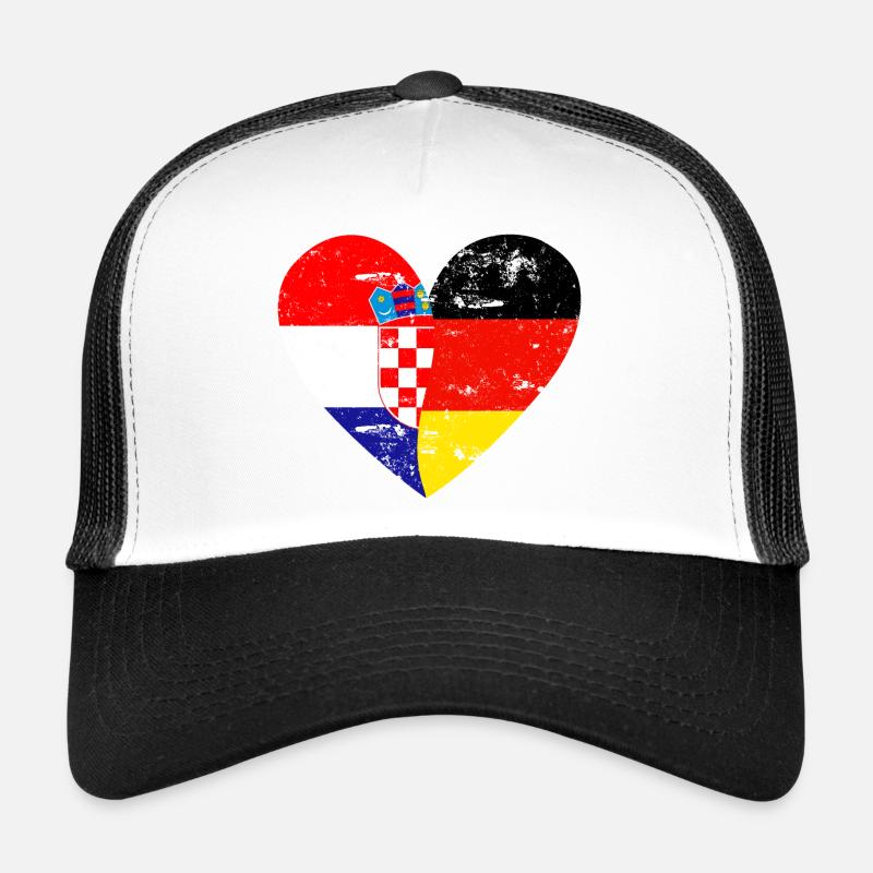 Flaggenherz Kroatien Deutschland Flagge - Trucker Cap - Weiß/Schwarz