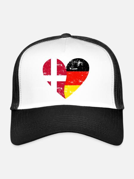 Flag Heart Denmark Germany Flag - Trucker Cap - white/black - Front