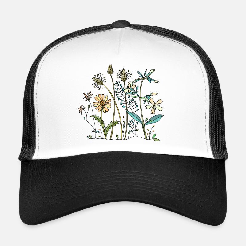 Blumen - Trucker Cap - Weiß/Schwarz