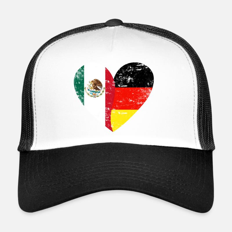 Mexico Germany Grunge Flaggenherz - Trucker Cap - Weiß/Schwarz