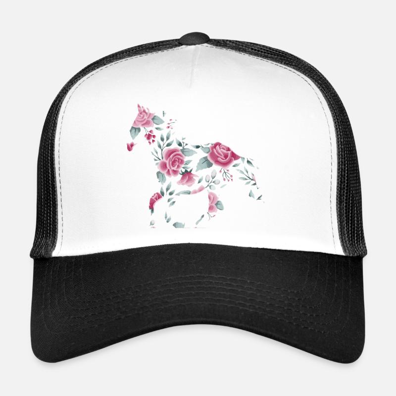 Pferd Reiten Rosen Pferde Aquarell Geschenk - Trucker Cap - Weiß/Schwarz