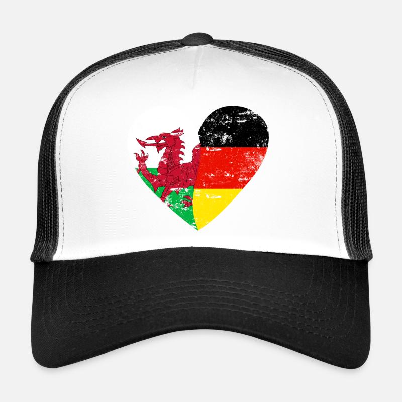 Wales Germany Flaggenherz - Trucker Cap - Weiß/Schwarz