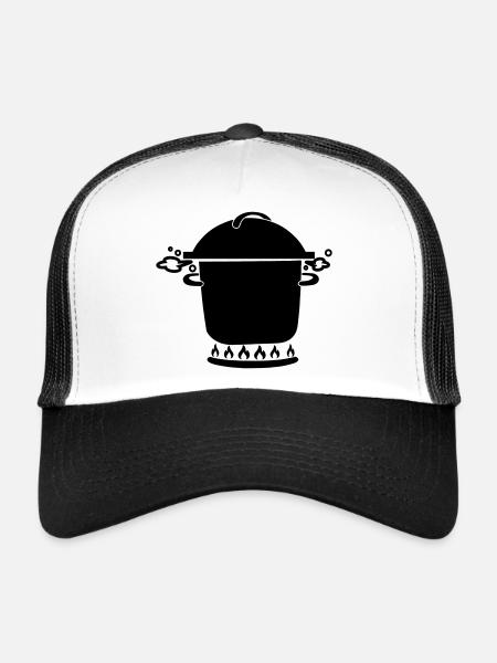 Poêle à soupe sur brûleur à gaz - Casquette trucker  - blanc/noir - Devant