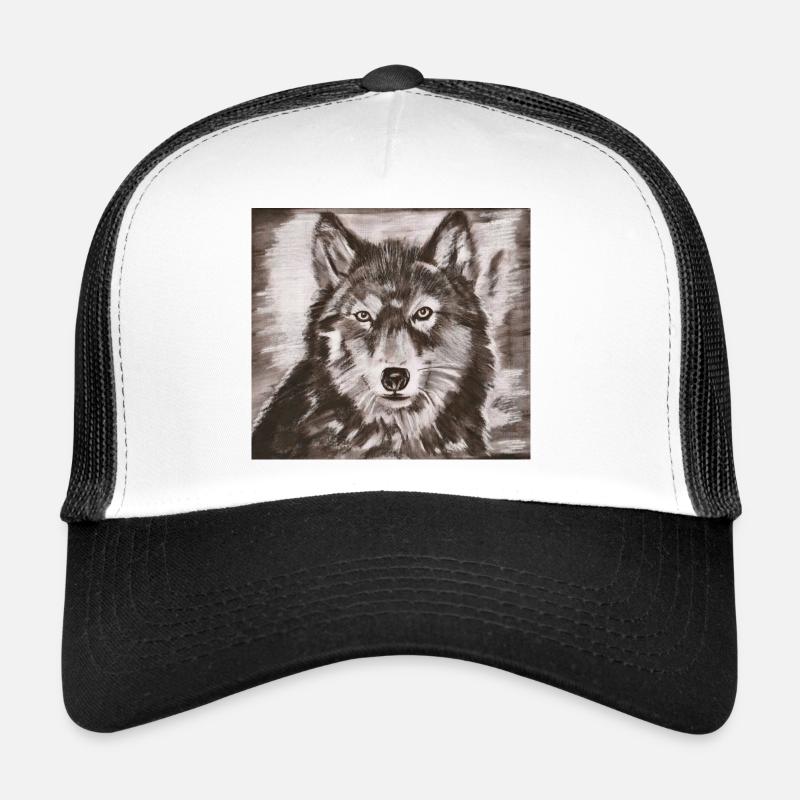 Wolf's Portrait – Powerful Wolf Sketch Trucker Cap