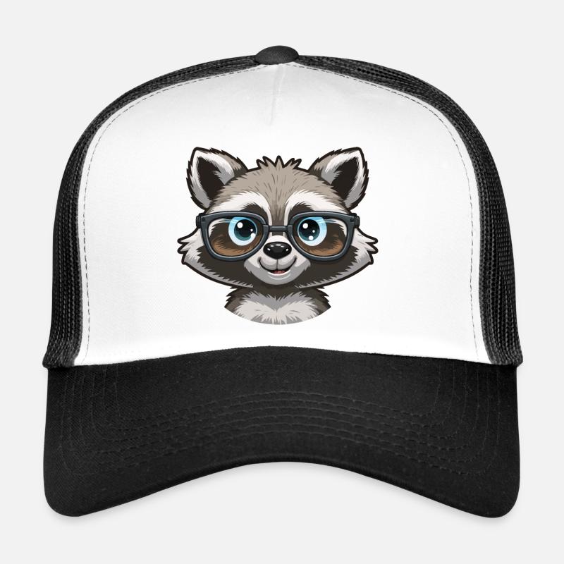 Niedlicher süßer Waschbär mit Brille - Trucker Cap - Weiß/Schwarz