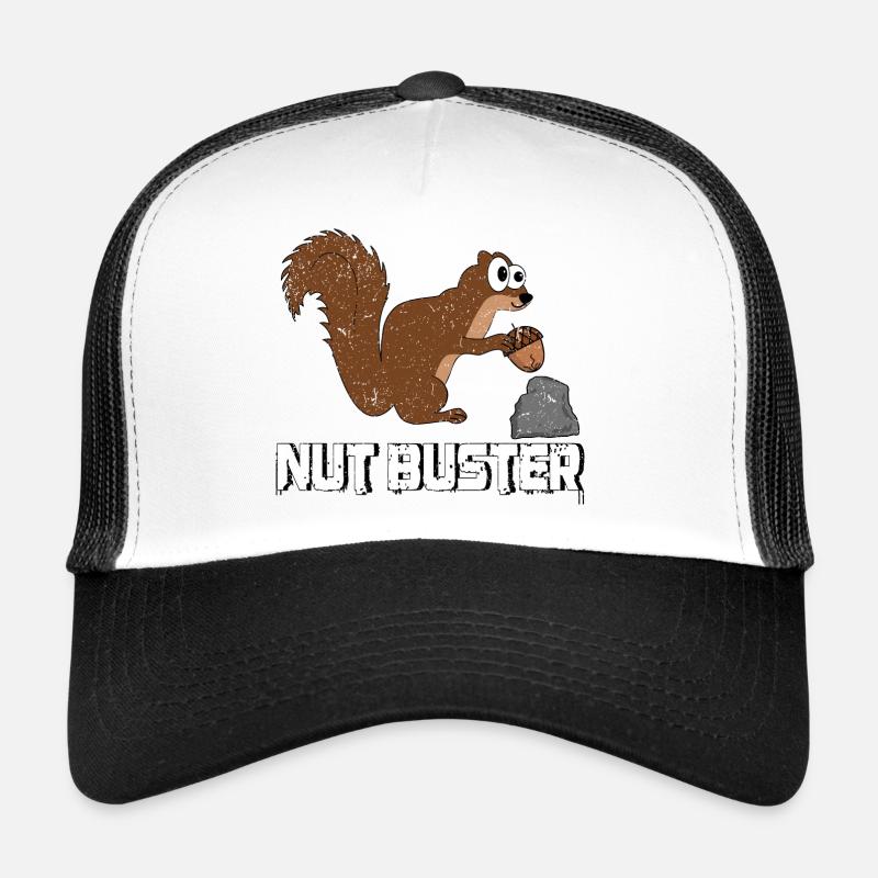 Nut Buster, Funny Squirrel Pun - Trucker Cap - white/black