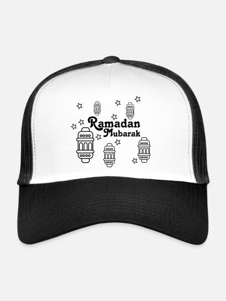 Ramadan Moubarak lumières, astérisques - Casquette trucker  - blanc/noir - Devant