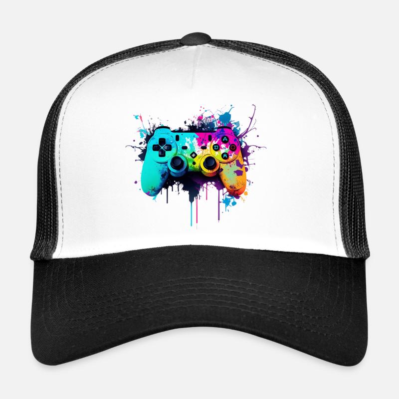 Neon Gaming Controller / Kontroller - Trucker Cap - Weiß/Schwarz