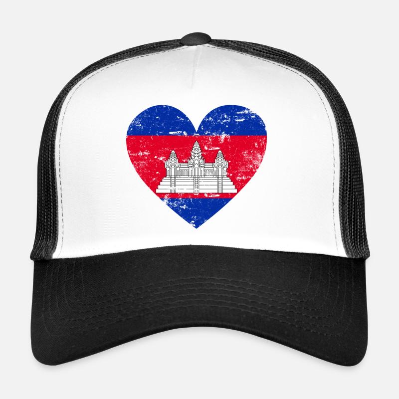 Cambodia Flag Heart Trucker Cap