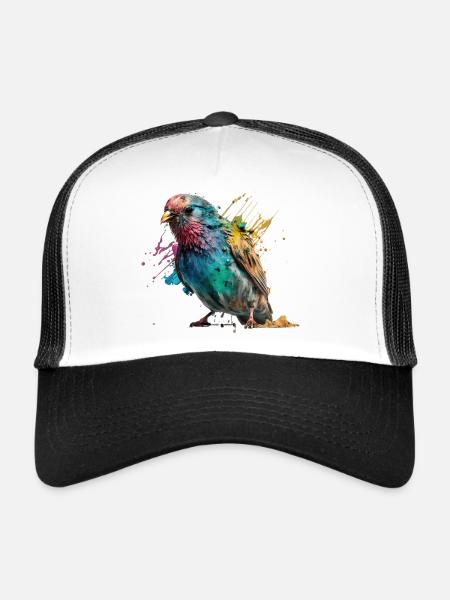 Colorful Little Bird Splash Art Design - for everyone - Trucker Cap - white/black - Front