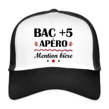 Bac 5 apéro mention bière, fête des pères - Casquette trucker  - blanc/noir - Devant