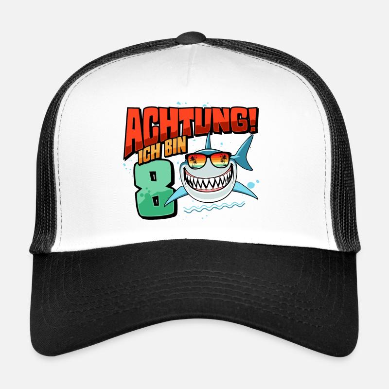 Achtung ich bin 8 - 8 Geburtstag 8 Jahre Geschenk - Trucker Cap - Weiß/Schwarz