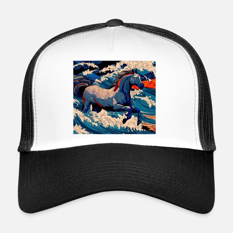 Cheval Japonais - Casquette trucker  - blanc/noir