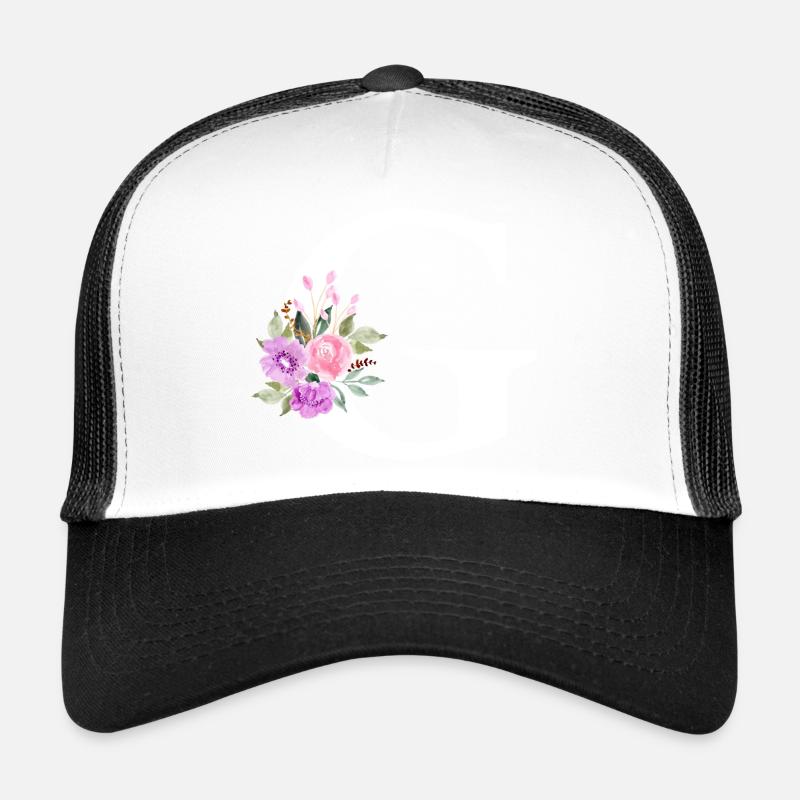 Lila Blumenbuchstabe g Trucker Cap