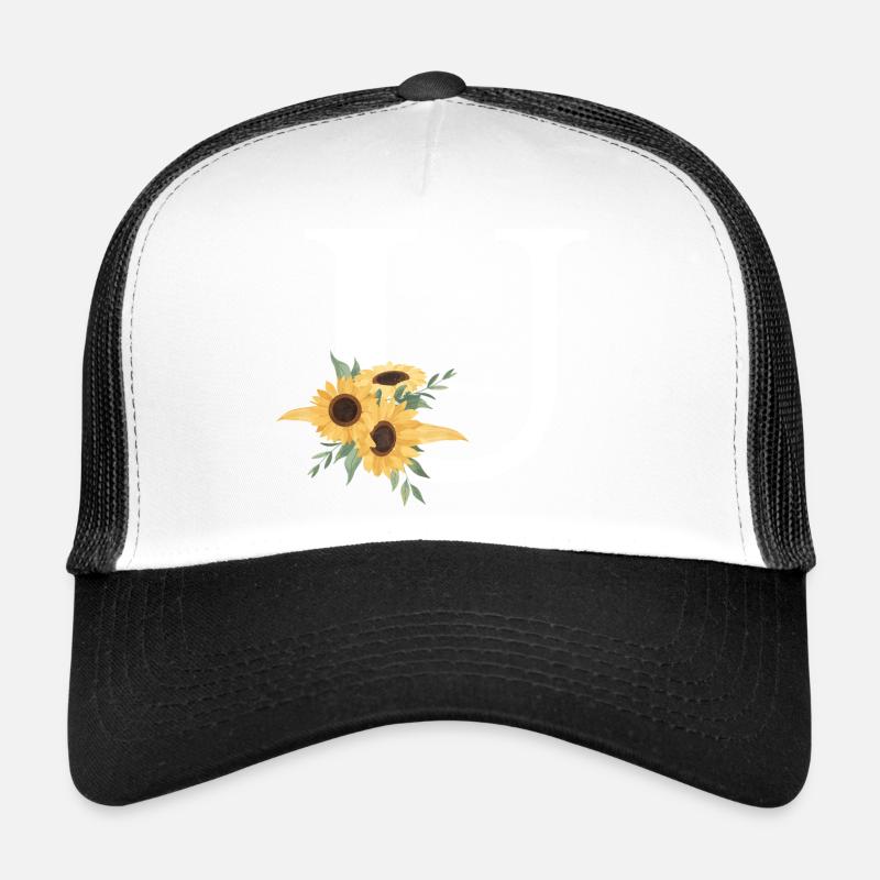 Buchstabe u blumige Sonnenblume Trucker Cap