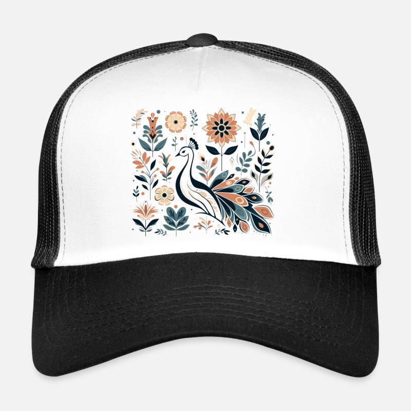 Floral peacock - Trucker Cap - white/black