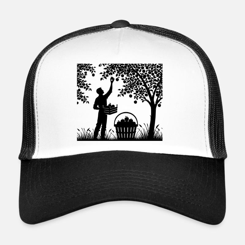 charming garden silhouette man picking apples Trucker Cap