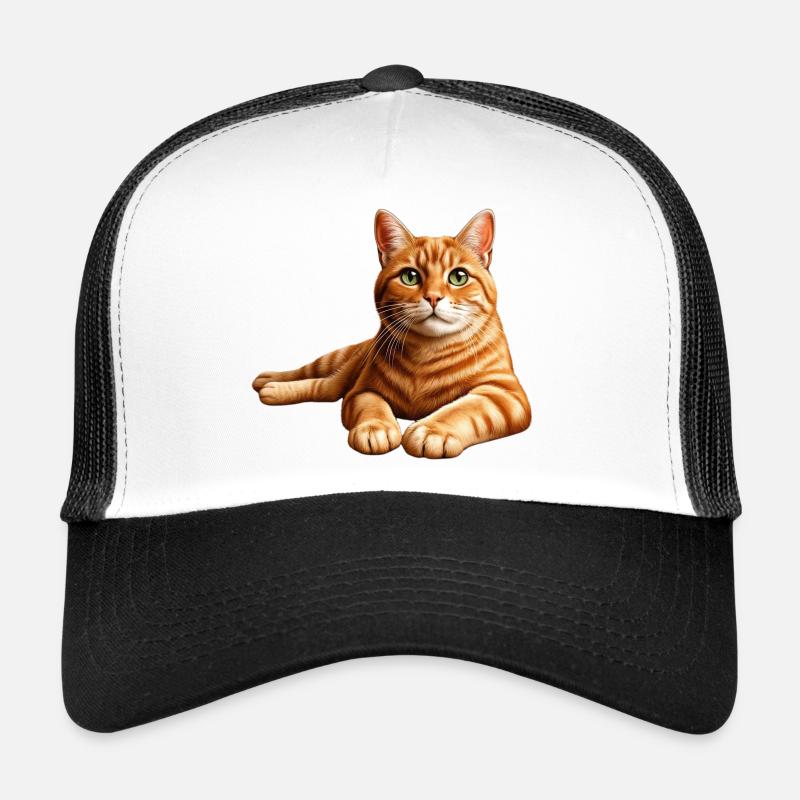 Realistisches orange getigertes Katzenporträt - Trucker Cap - Weiß/Schwarz