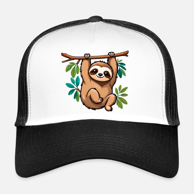 Cute Happy Cartoon Sloth - Trucker Cap - white/black
