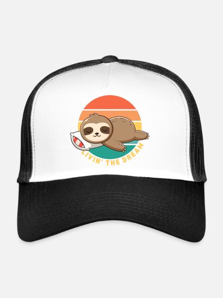 Funny Happy Lazy Sleeping Sloth Livin' the Dream - Trucker Cap - white/black