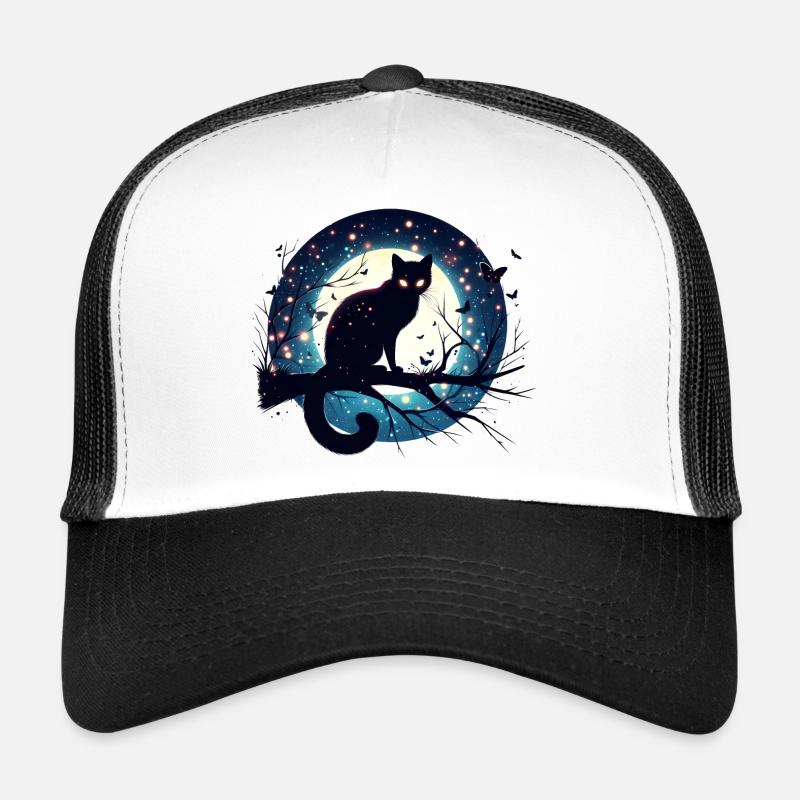 Full Moon with Black Cat Halloween Trucker Cap