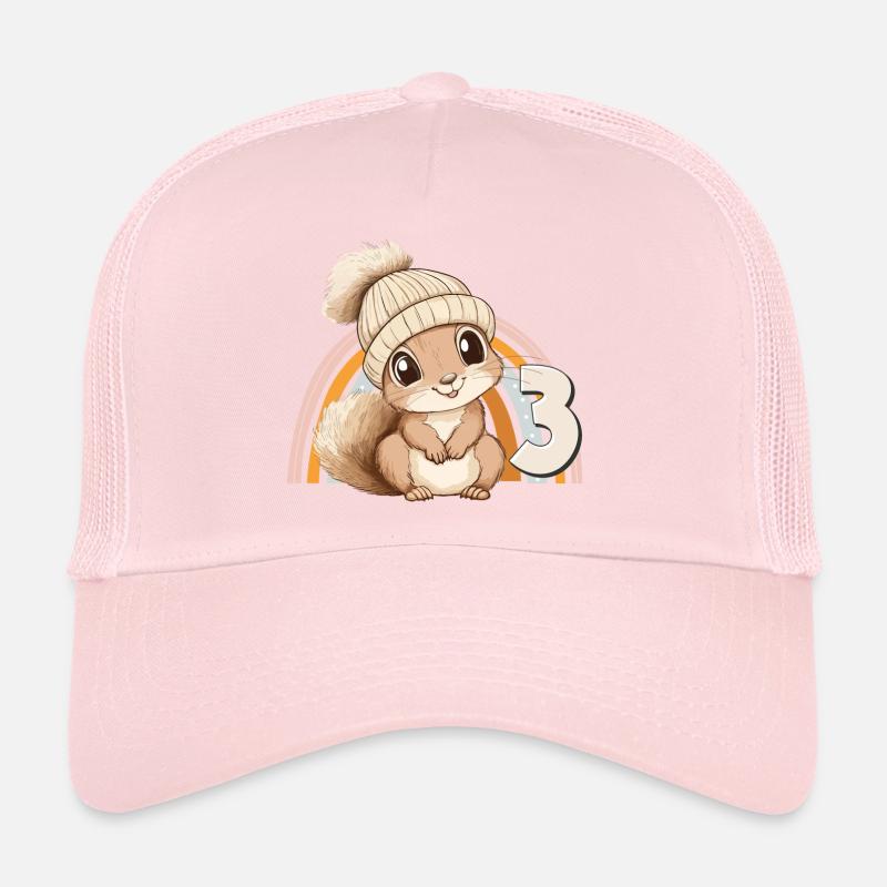 3rd Birthday Squirrel Rainbow Cute Cute Trucker Cap