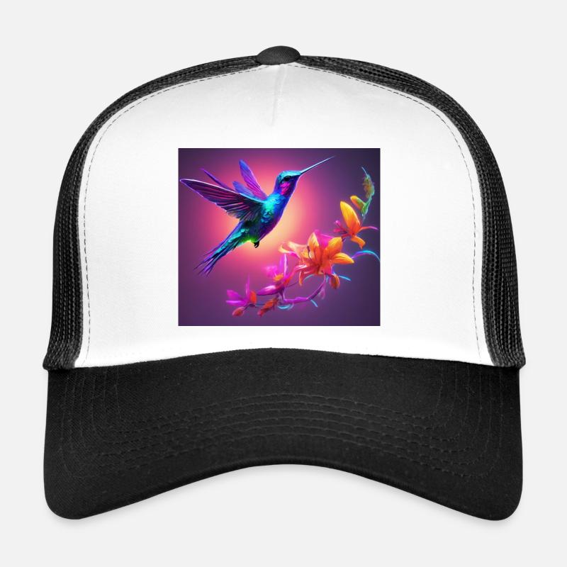 Hummingbird and Flowers: A Vibrant Encounter Trucker Cap