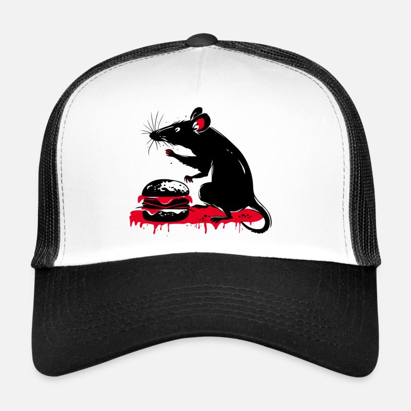 Ratte mit Burger im Street Art Tattoo-Stil Trucker Cap