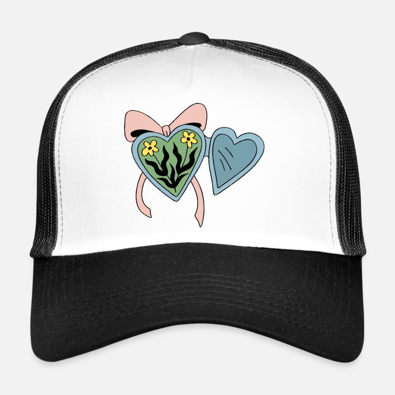 Blumenmedaillon mit Herzband - Trucker Cap - Weiß/Schwarz