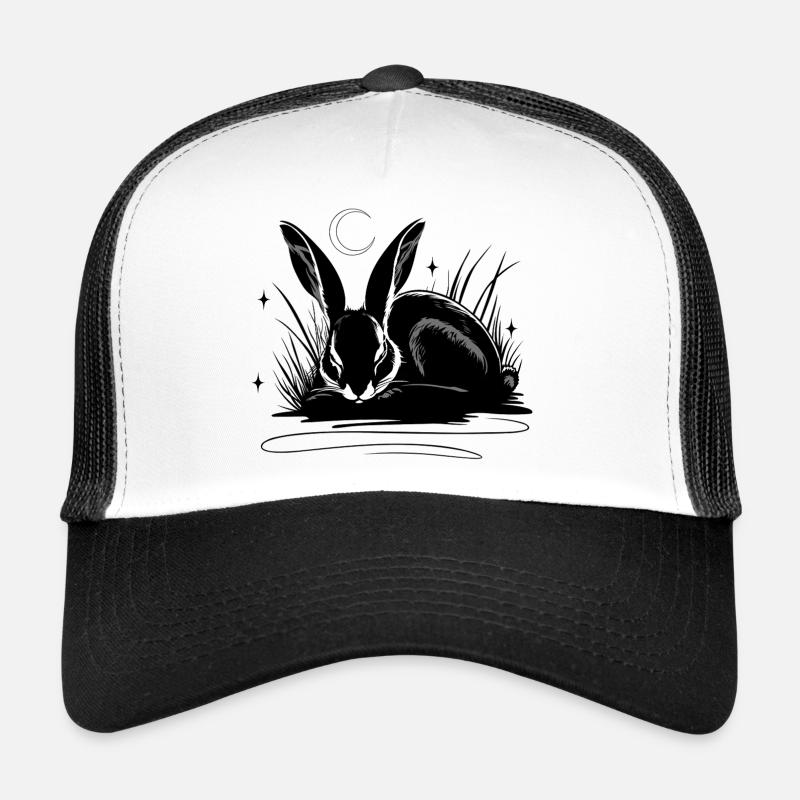 Sleeping rabbit in the grass with moon and stars Trucker Cap