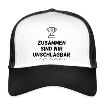 Teamgeist: Zusammen sind wir unschlagbar - Trucker Cap - Weiß/Schwarz - Vorne
